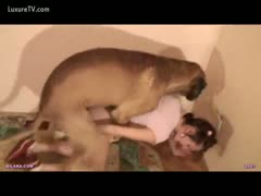 Cute young college girl in pigtails getting rammed by an animal in this beast sex video